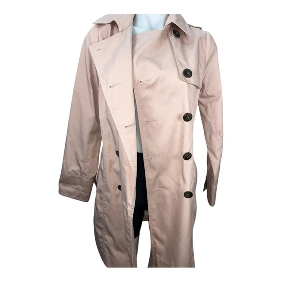 MAYSON GRAY Pink Trench Coat Double Button Waist Belt Knee Length Size 2 - Picture 8 of 16